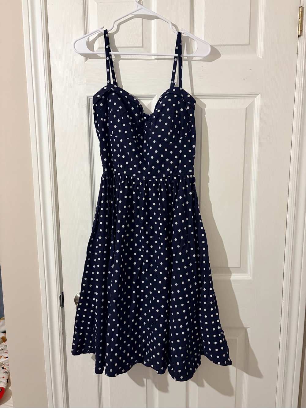 Stop Staring Navy and White Polka Dot Midi Dress